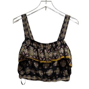 Free People Black and Gold Floral Tank Top
